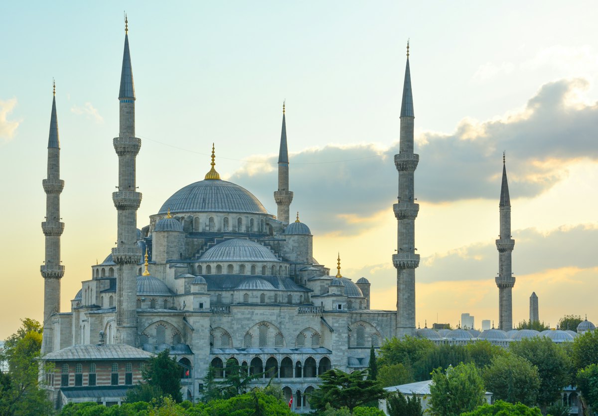 Istanbul skyline at sunset over the Bosphorus
